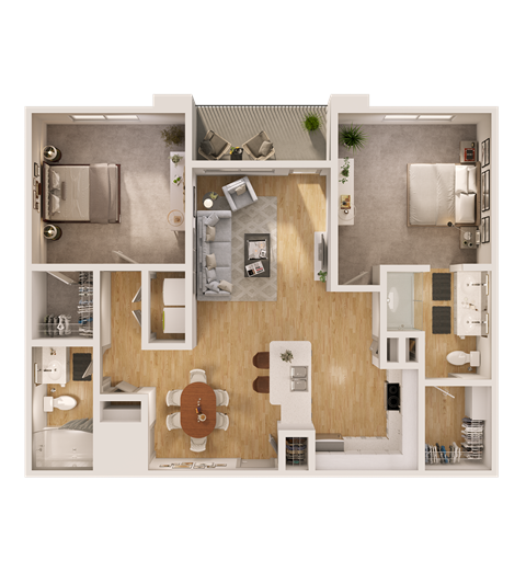 Floor plan for 2 beds, 2 baths, 1149 sqft